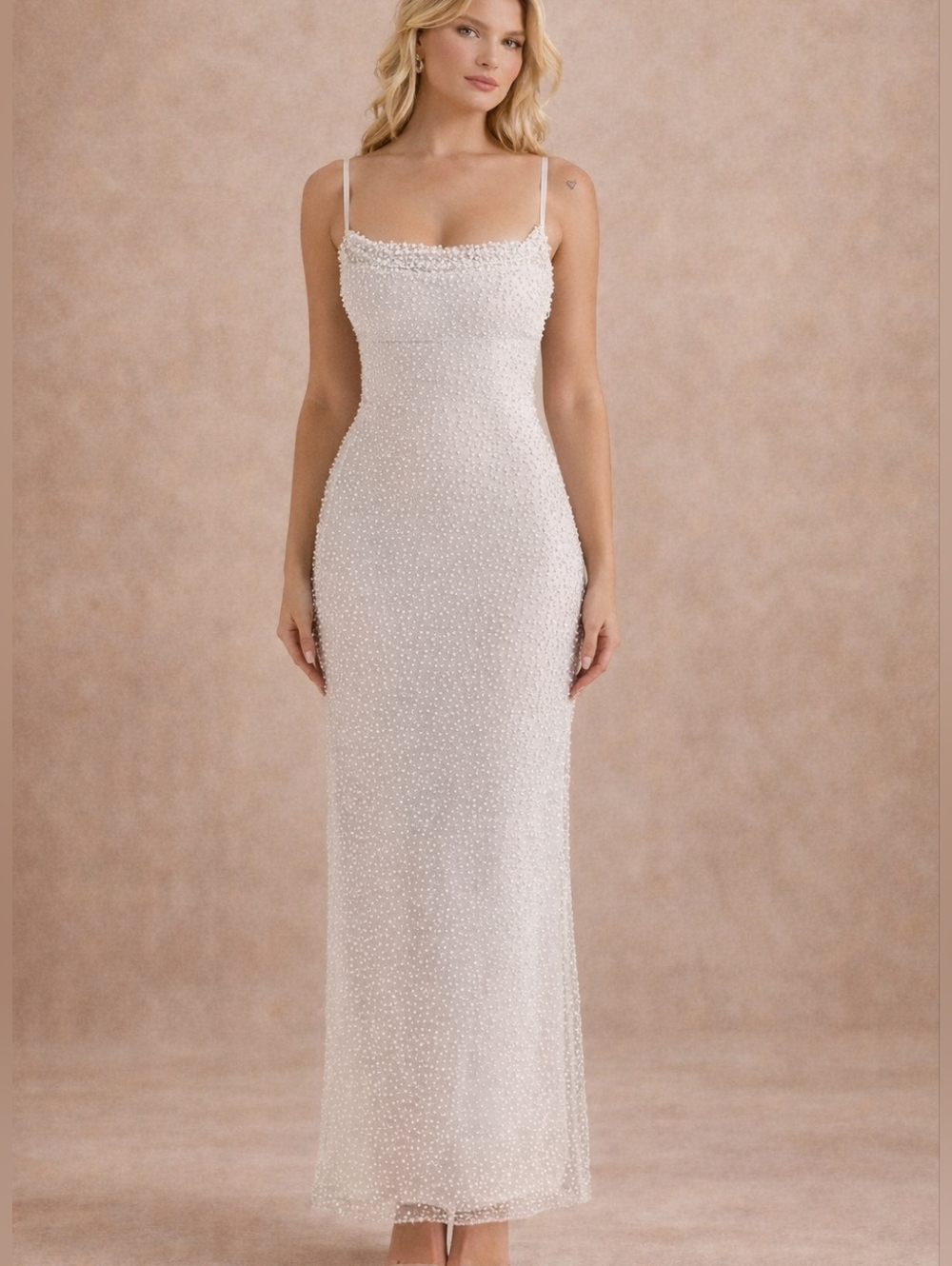 NWOT House Of Cb Calla Silver White Pearl Cream Bridal Bride Medium M Maxi Gown